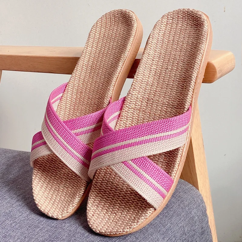 Youerkang New Cross home sandals home indoor non-slip linen slippers men and women non-slip soft slippers