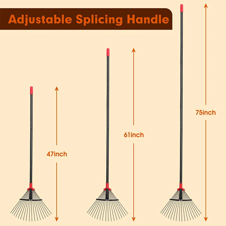 JH-Mech Landscape Rack Hand Small Mini Hay Rake Pool Leaf Metal Garden Grass Rake with Handle Leveling Rake