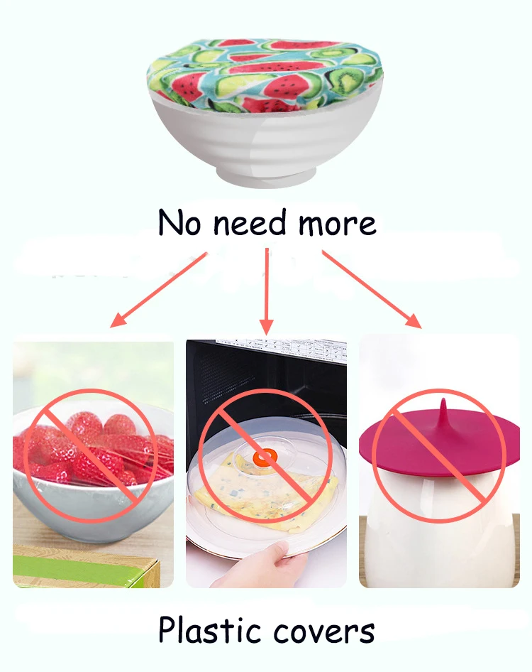 Set of 3 sizes elastic reusable food storage cover stretchable plastic free waterproof PUL fruit bowl
