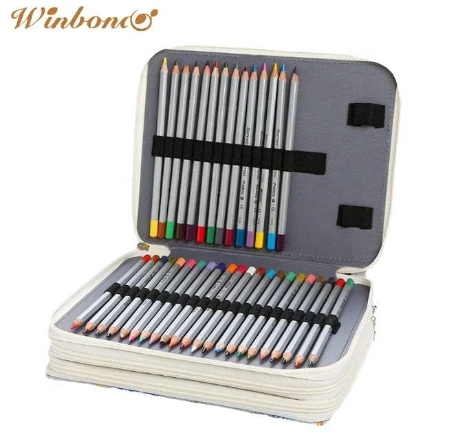 High Quality Custom 124-Hole Leather Multi-Color Large Capacity Color Pencil, Pen Zipper three layers Pencil bag