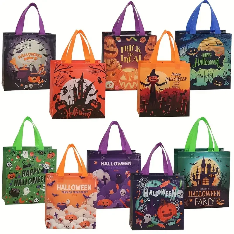 Halloween Trick or Treat Tote Bags with Handles Reusable Non-Woven non woven Fabric Gift Bags for Party Favors Goodie Giveaways