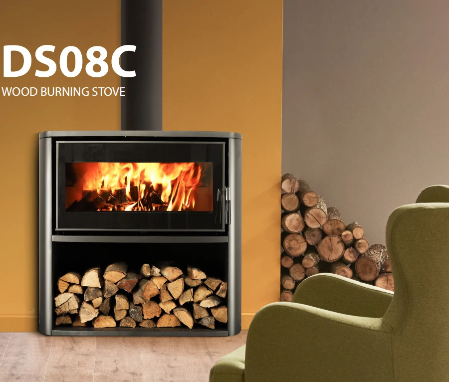 Black Indoor Modern Freestanding Wood Burning Stove Room Heater Fire Surrounds Heating-Equipment Furniture for Winter