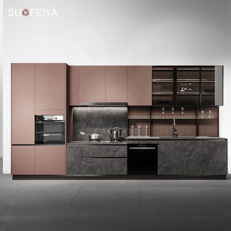 Complete high quality italian l shaped particle board  flat pack kitchen cabinet