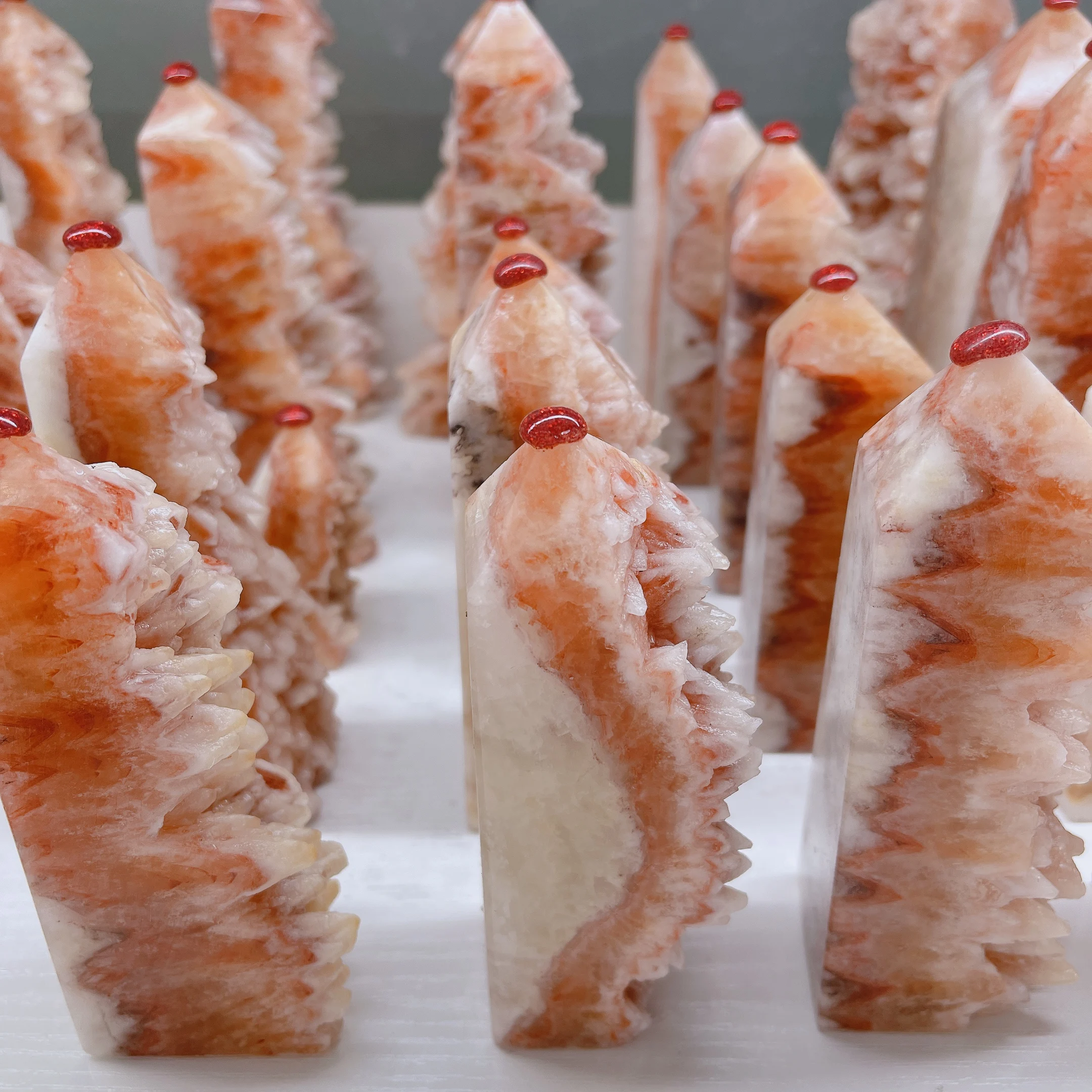 Wholesale Natural Healing Stone Pink Calcite Tower Rose Calcite Crystal Point For Home Decoration