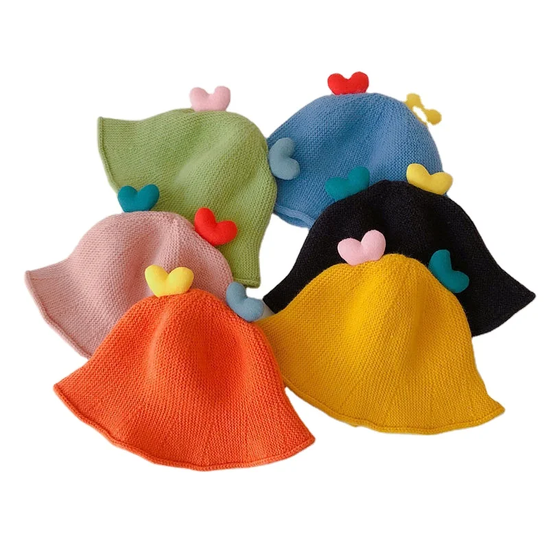 Winter Cute Love Hearts Soft Baby Boy Girl Cap Winter Warm Children Kids Knit Bucket Hat