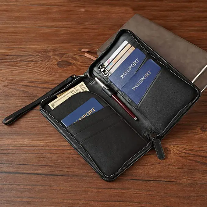 Full Grain Leather Family Travel Passport Wallet and Documents Organizer RFID Blocking Case Holder