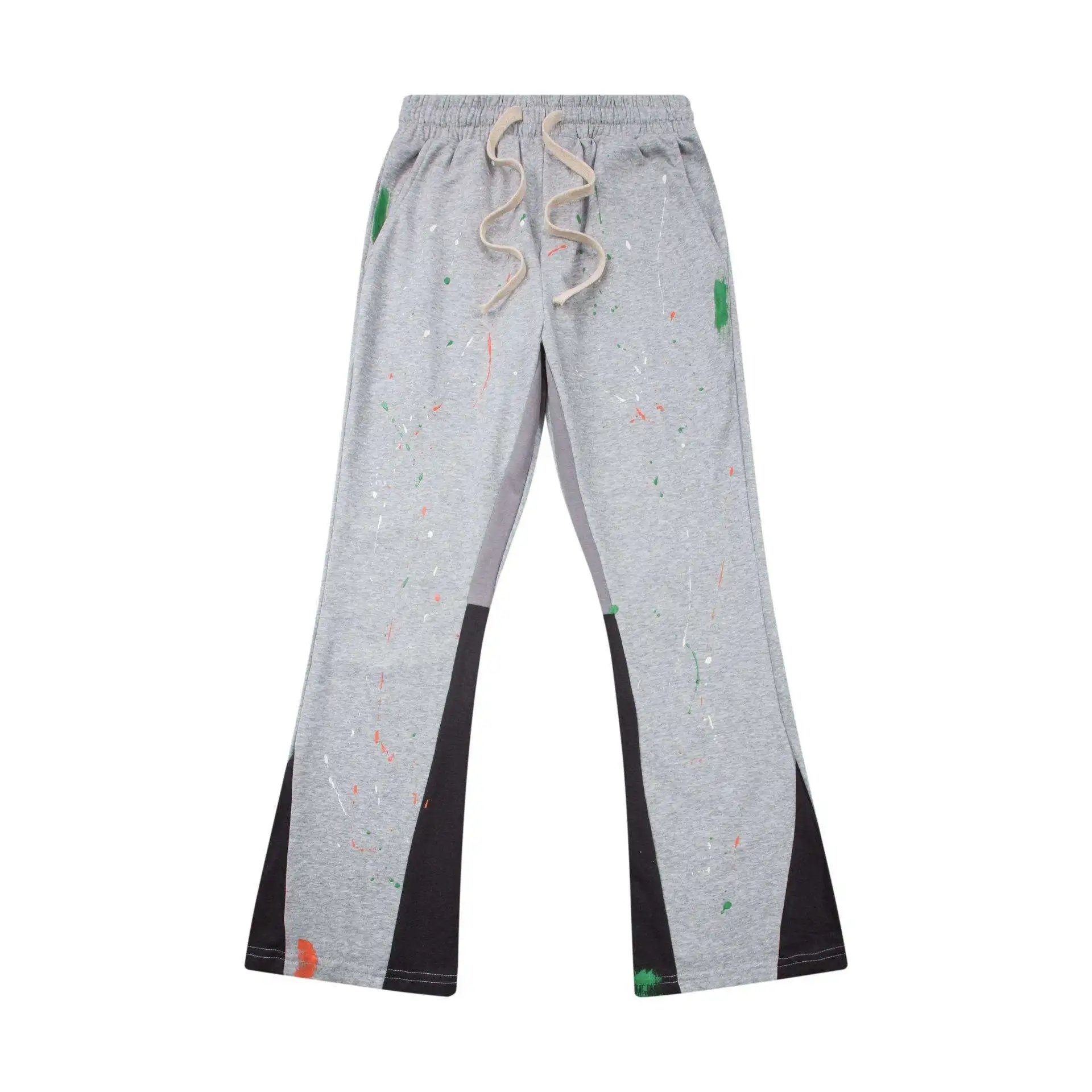 QYOURECLO Custom Logo Casual Men Jogger Pants Patchwork Graffiti Cotton Elastic Waistband Mens Stacked Flare Sweatpants