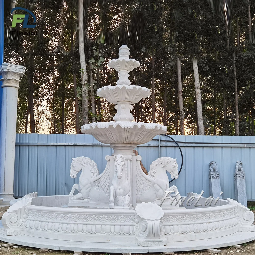 unique elegant white natural stone marble outdoor garden decoration water fountains with horse for sale