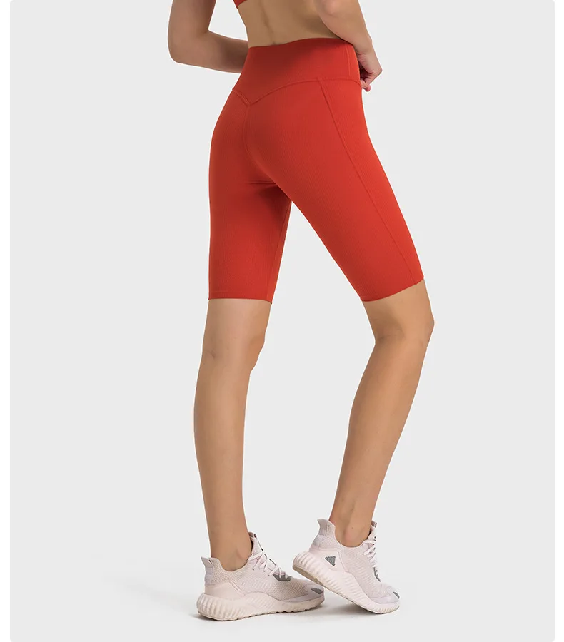 Draw strip ribbed Shaping High waist peach buttock lulu sports leggings Outdoor running fitness lulu yoga pants GYM lulu shorts