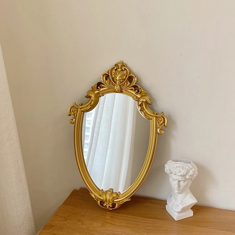 French retro makeup mirror court style embossed-gold mirror ins style desktop vanity mirror