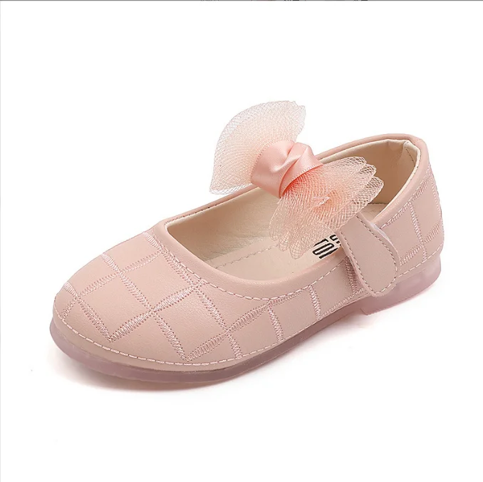 MSGO Children embroidered princess shoes girls forest department solid color big bow net flower flat sole soft dance shoes