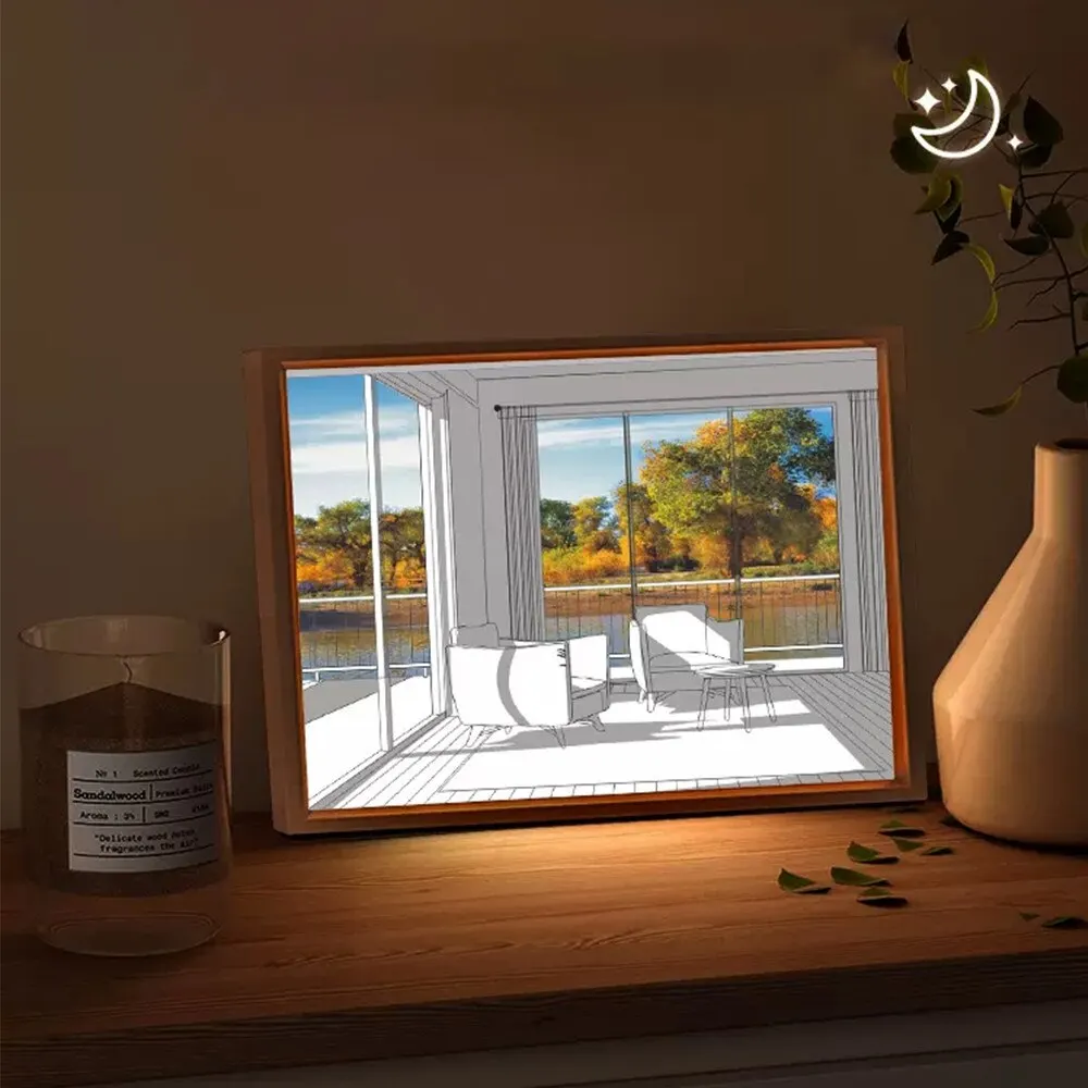 Creative LED Bedside Night Light Home Wall Artwork Ornaments Photo Frame Birthday Holiday Gift Lighting Painting Decoration