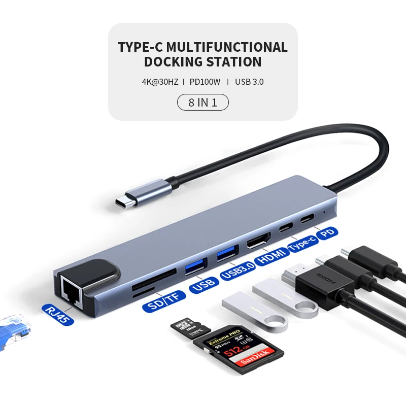 Лидер продаж многофункциональный Usb-концентратор типа C Usb3.1 7 в 1 адаптер Hd Mi 4K с кардридером Tf Sd Type