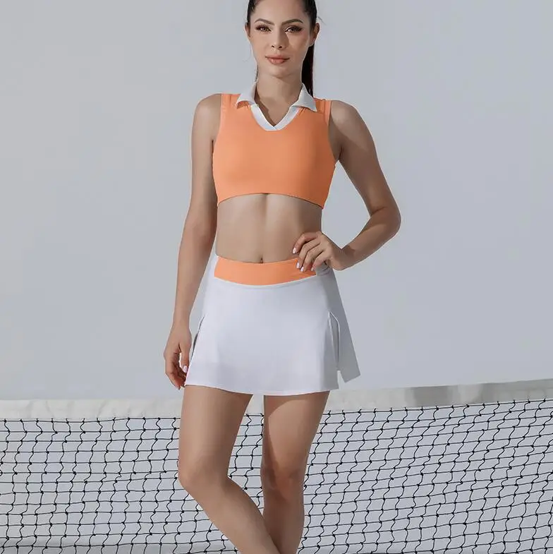 Wholesale Polo Tank Built-in Shorts Quick Dry Women Tennis Skirt 2 Piece Set