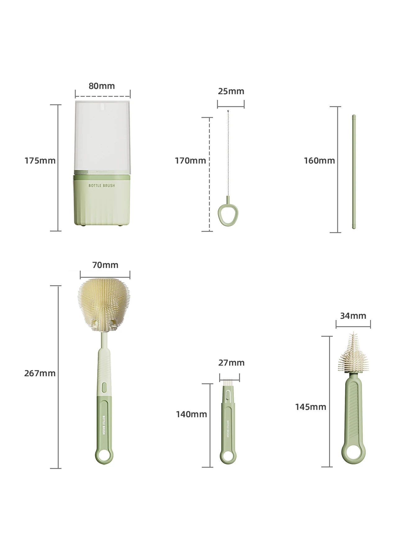 Candy Color Portable Travel Silicone Baby Bottle Straw Pacifier Cleaning Brush Dry Bottle Set