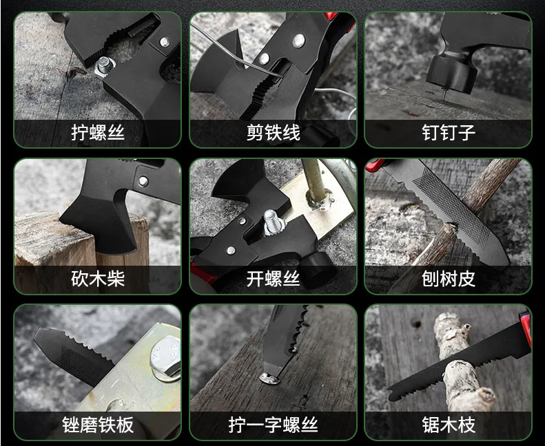 10 in 1 Portable Pocket tool Color wooden handle Custom logo Multi-function Mini Axe Hammer