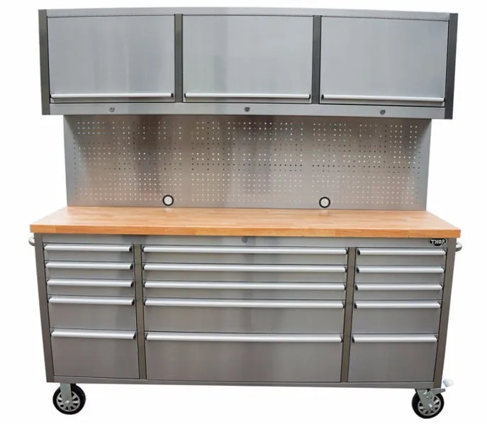 72 inch Worshop Garage Tool Chest Stainless Steel Tool Cabinet with Work Table