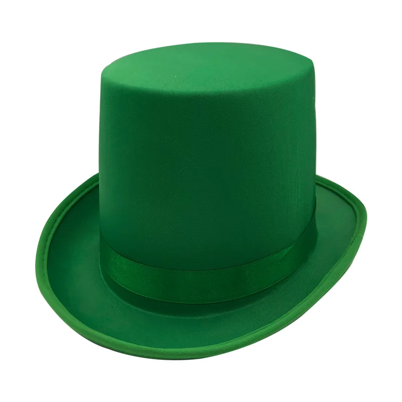 Hot sale Halloween green fedora hat Magic flat party high felt top  Cosplay Magician hat for men
