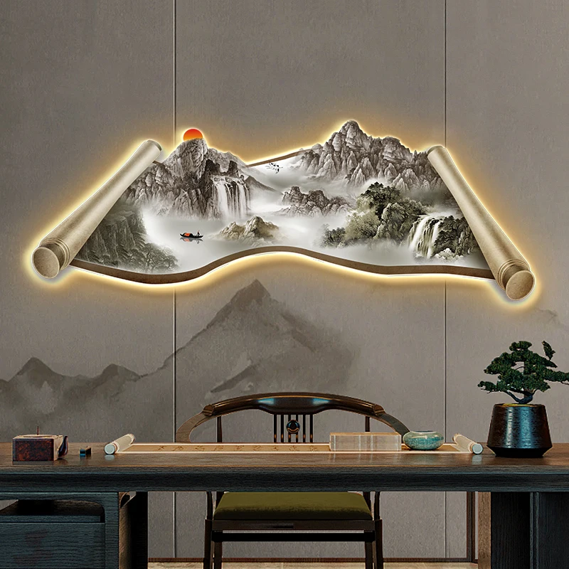 Light Luxury Chinese Porcelain Panel Painting Led Crystal Home Decor for Living Room