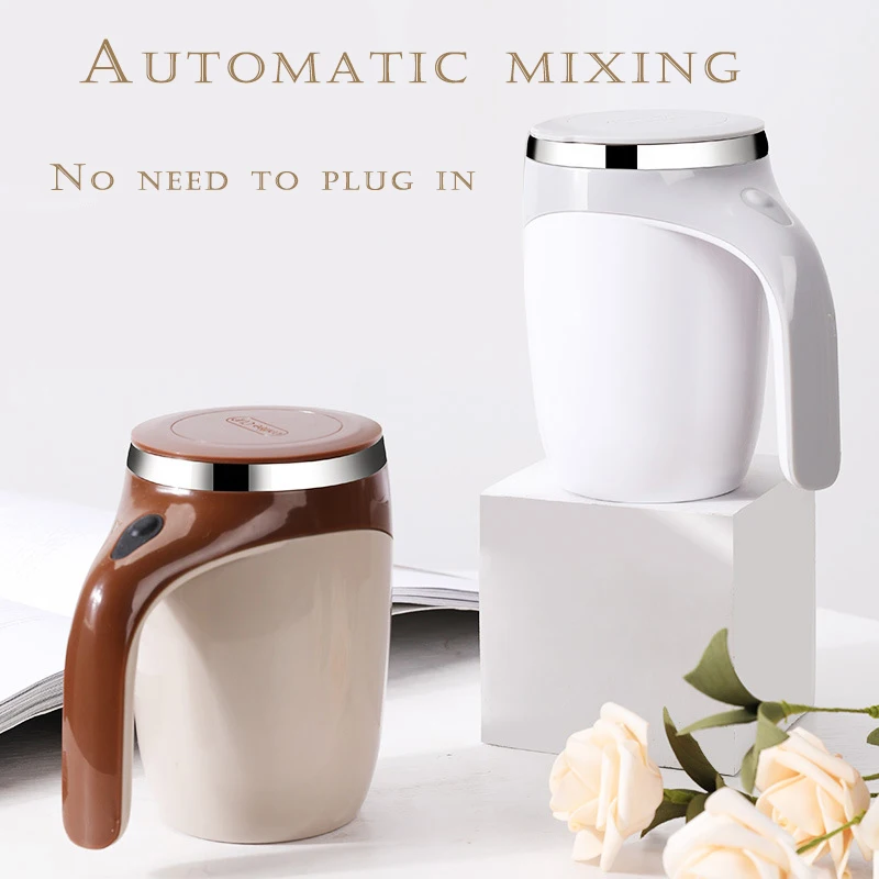 wholesale double wall stainless steel automatic Mixer Cup mug magnetic coffee with handle lid