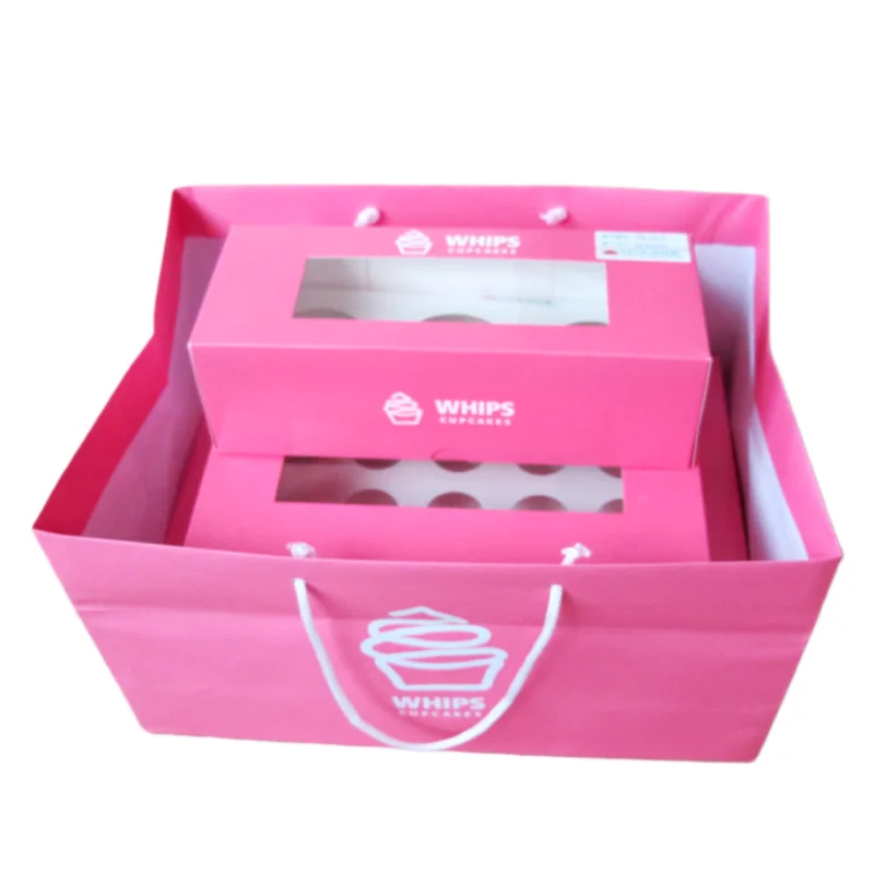 Hot Selling Eco-friendly Wholesale Custom Design Printed Logo Art Paper Pink 3/6/12//24 Holes Cupcake Packing Box with Window