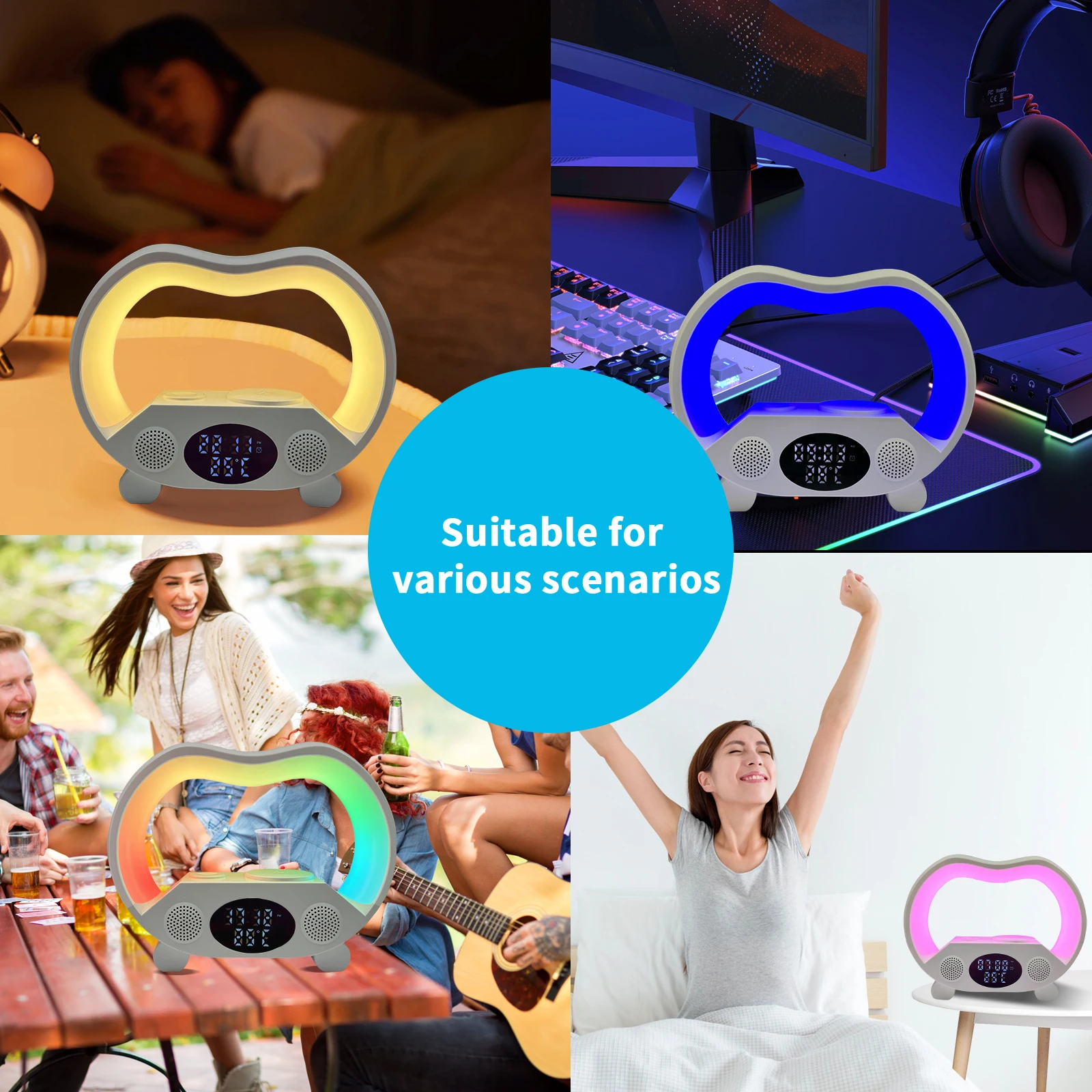 Multi-function 15W Wireless RGB Light Lamp Gift Smart Speaker Mobile Charging Station Fast Wireless Charger Stand