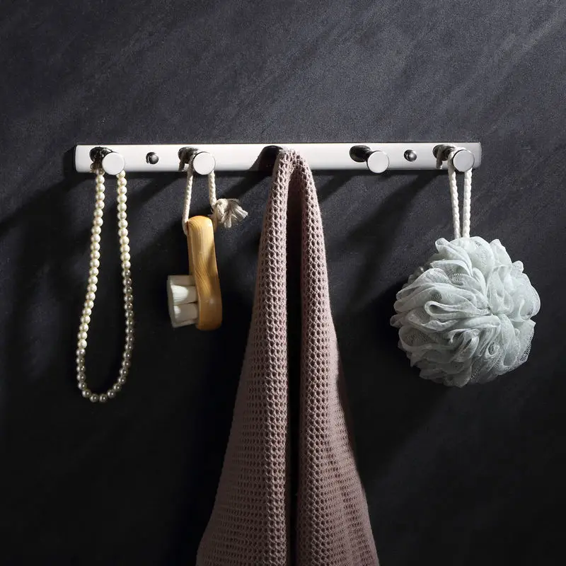 Factory Wall Mount Coat Hooks Metal Robe Rail Rack Towel Hanger 5 Tri Hooks 304 Stainless Steel Bathroom Hook