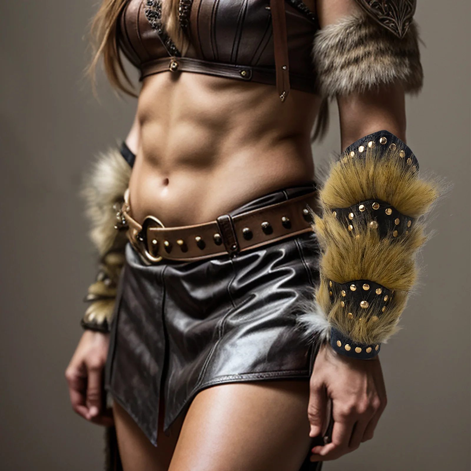 Medieval Viking Arm Bracers Men Medieval Cosplay Faux Leather Arm Guards, Fur Armor Bracer Larp Cosplay