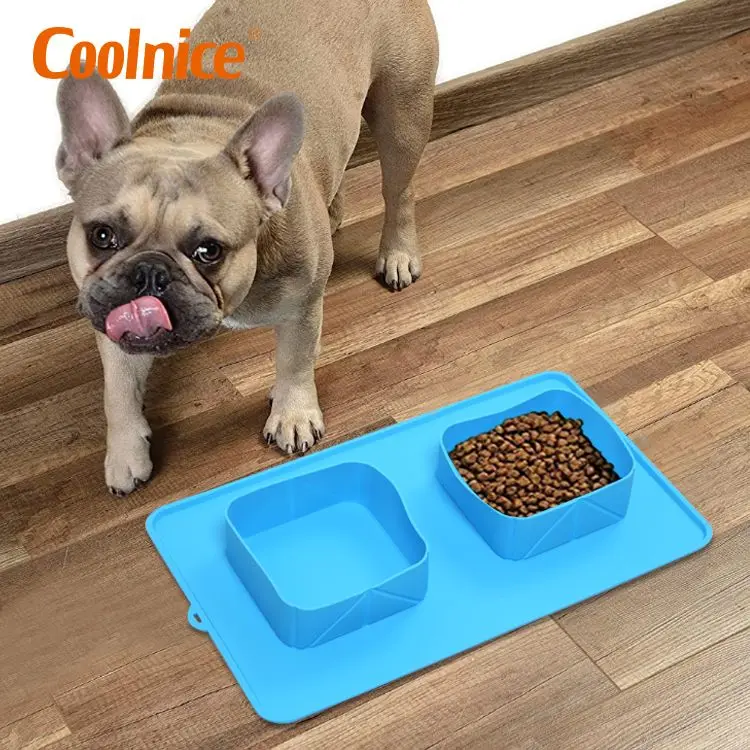 Reusable waterproof easy to carry dog cat no spill foldable silicone folded pet bowl