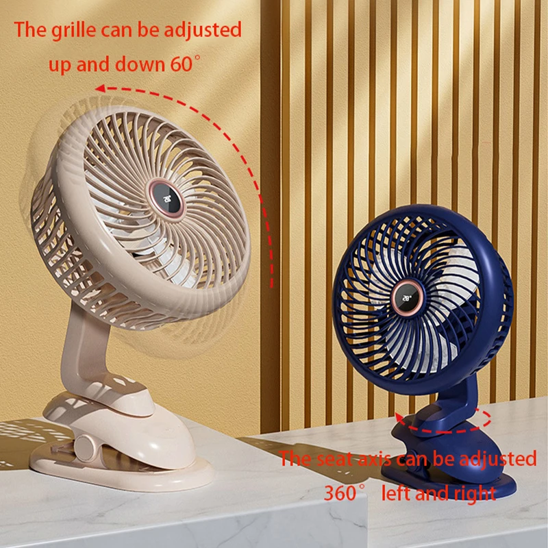 Remote control Portable Mini Fan Type-c Rechargeable 2400mah Desk Travel Stand Hung Fan Cooling Desktop digital display Clip Fan