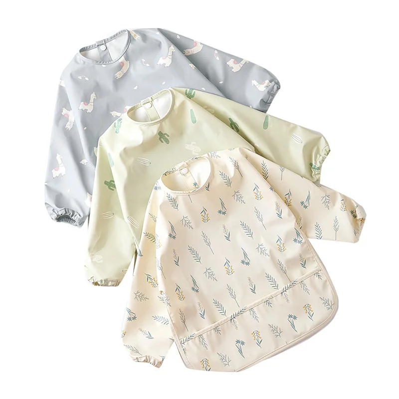 New Product long sleeve bib baby feeding PU material quick clean baby rice pocket anti-dirty baby bib wholesale