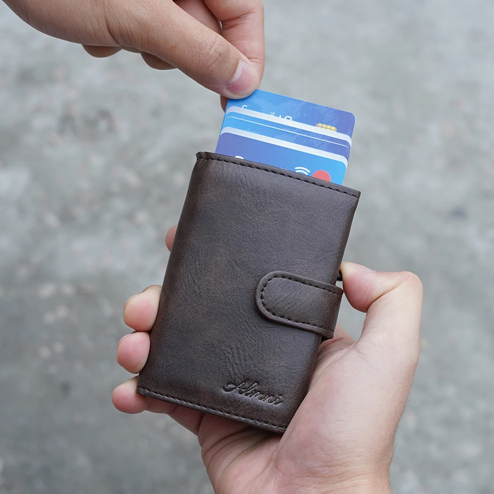 Slim Wallet Men Wallet Credit Cards RFID BLocking Aluminum Pop-up Access