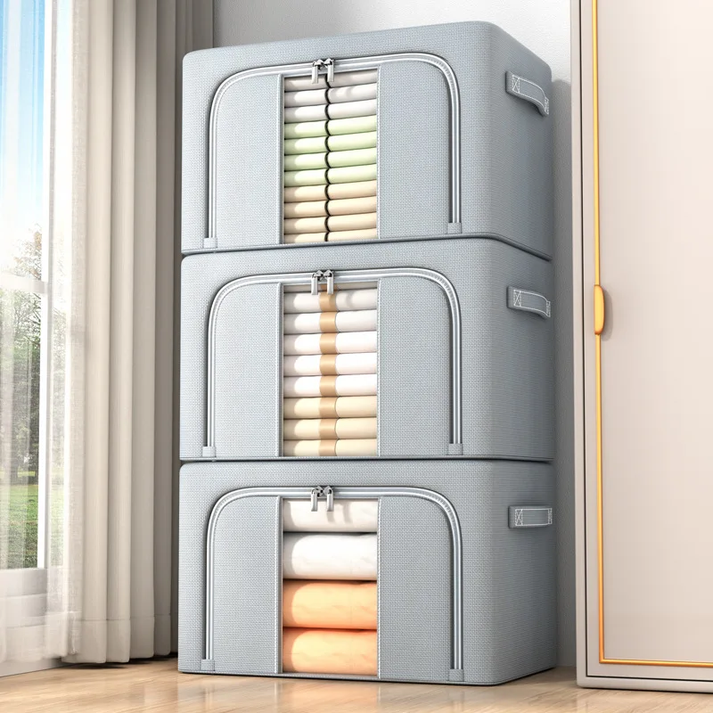 Fold Thickening Cotton Linen Oxford Fabric Steel Frame Support Home Use Sleeping Room Wardrobe Storage Box With Logo And Color