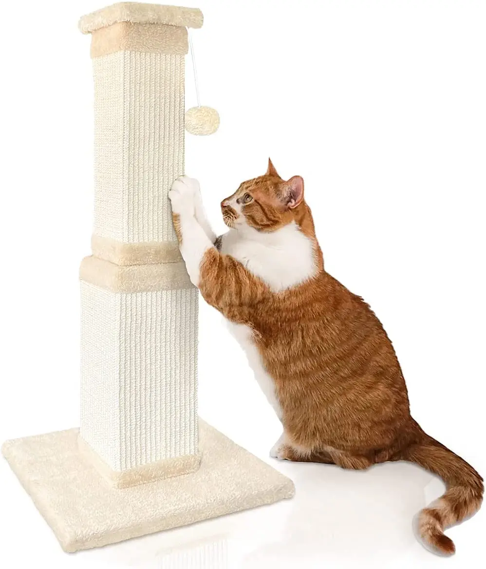 Cat Scratching Post, 32 Inch Large Cat Scratch Post for Cats and Kittens, Nature Sisal Modern Cat Scratcher for Indoor Cats