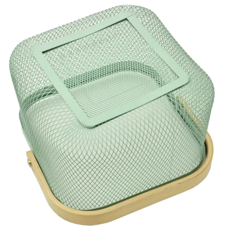 Mesh Steel Storage Organizer Basket Multi Functional Metal Wire Hanging Kitchen Baskets Fruit Basket With Bamboo Handle