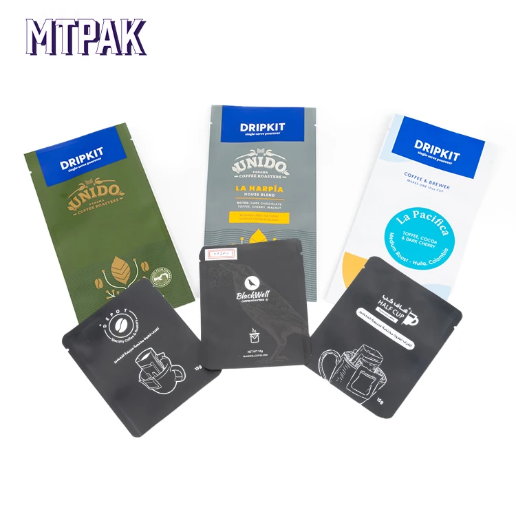 
eco friendly laminated plastic kraft custom print small sachet filter drip coffee bags 