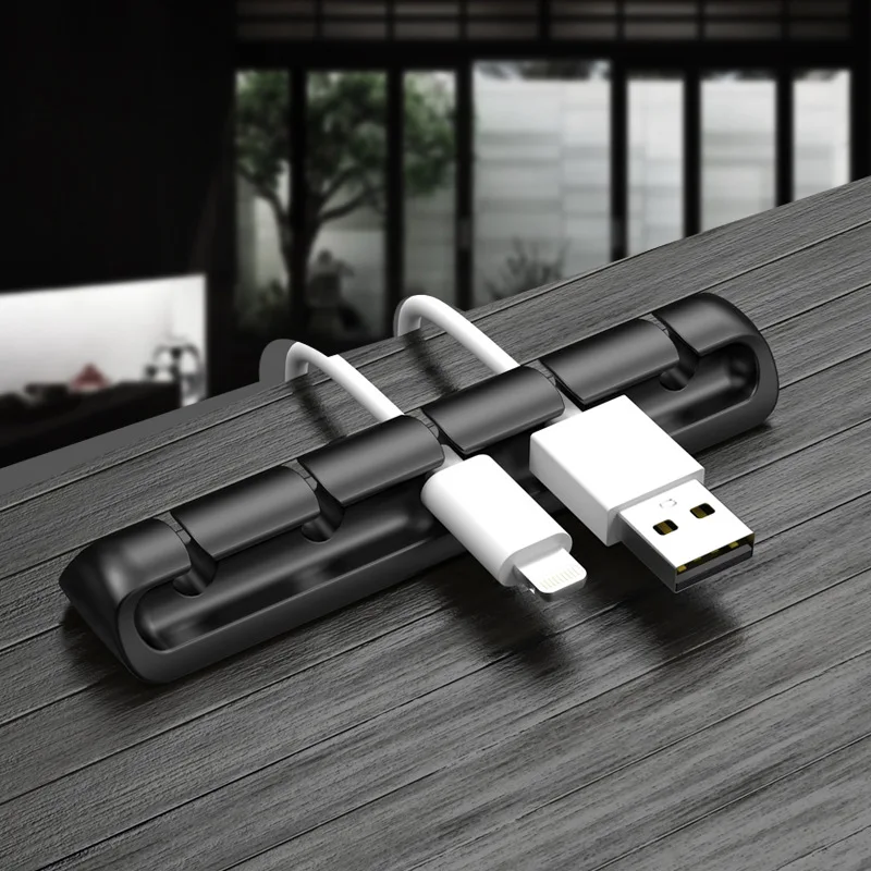 Силиконовый органайзер для кабеля настольный USB клейкие зажимы проводов черный хранения наконечников