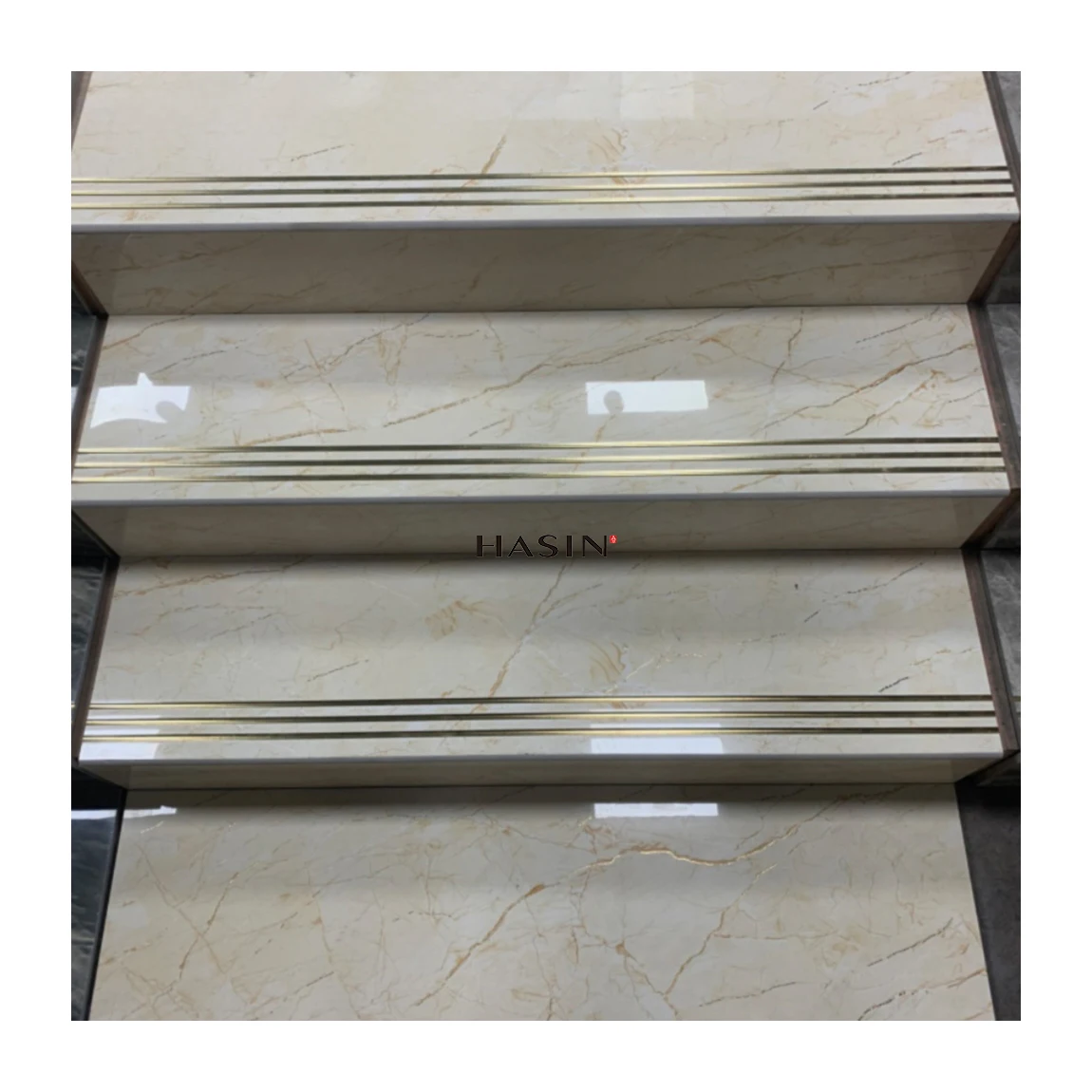 Good Selling Porcelain With Marble Look Stair Steps Tiles Polished House Decorative Floor Tile Staircase Stair