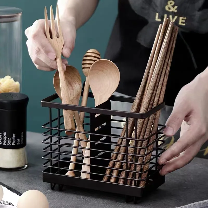 Hanging iron art drain creative home kitchen spoon chopsticks knife and fork storage box storage cage