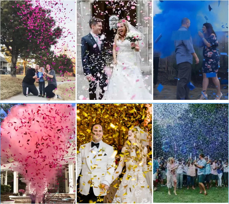 Ali biodegradable flameproof party popper confetti cannon  gold silver foil metallic content USD false money party popper