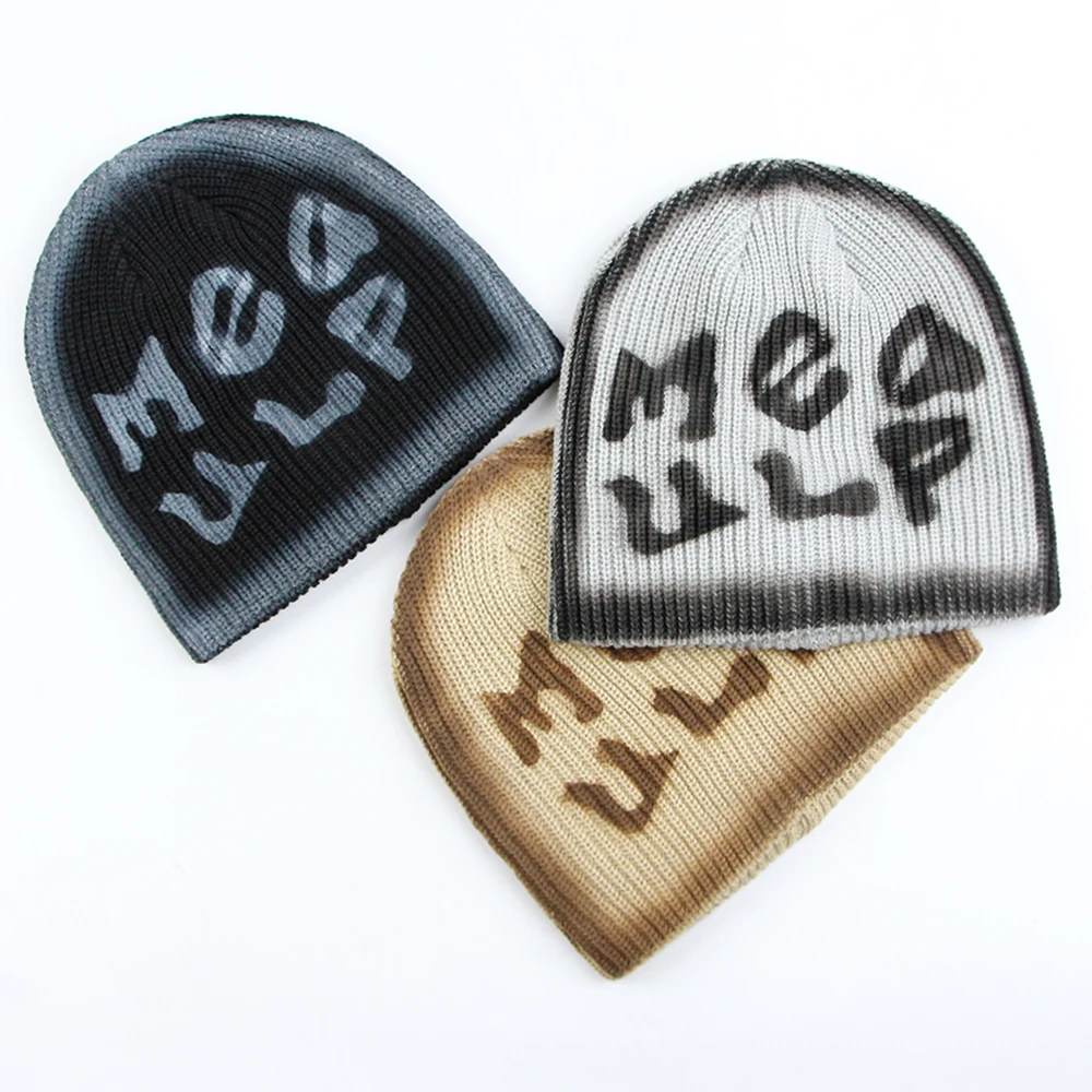 Custom Graffiti Spray Paint Winter Hats Streetwear Beanies,Custom Logo Letter Two Tone Hat Acrylic Knit Beanie Hats