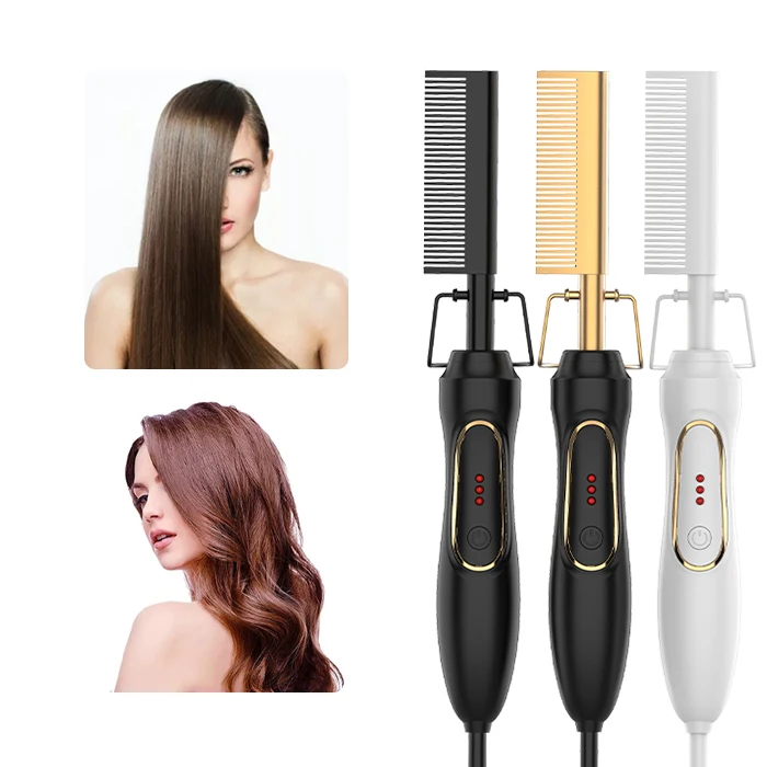 Professional Electric Hot Straightening hot comb Ceramic Curling Flat Iron Curler Designed Hair Straightener Comb
