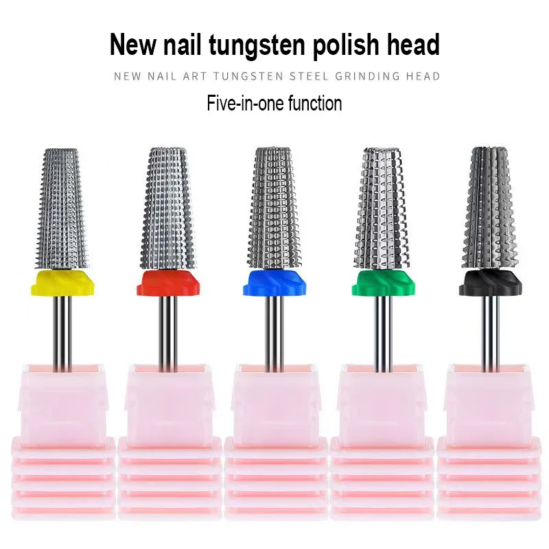 5 in 1 Nail Drill Bit 3/32 Tungsten Nail Drill Bit Electric Cuticle Clean Burr Remove Gel Tool Nail Drill Bit
