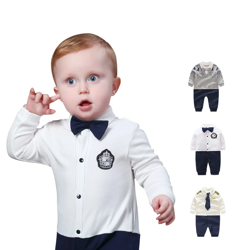 Baby Boys Rompers 2019 Spring Autumn Long Sleeve Newborn Clothes Gentleman Cotton Baby Jumpsuits Infant Tracksuit