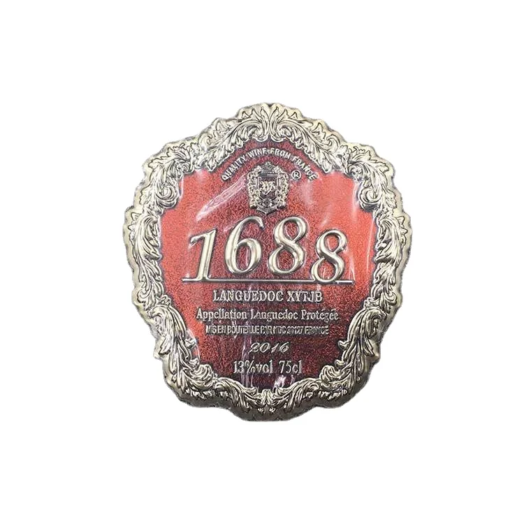 Custom Personality Metal  Bottle Sticker Adhesive Labels Foil Embossed Sticker Wine Label