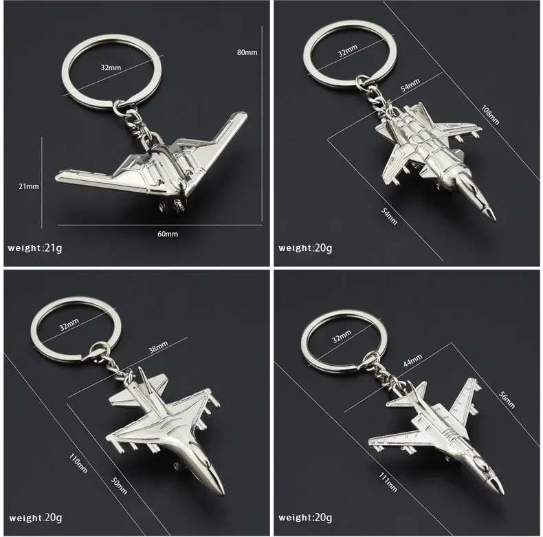 Kingtop Metal Airplane Keychain Metal Crafts J-20 Pendant Key Ring Aircraft Keychain For Aviation Enthusiast Pilot Gift