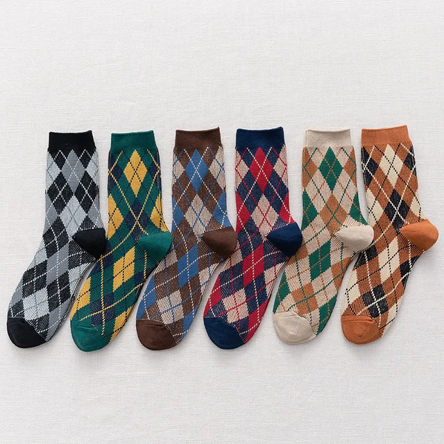 Novelty fashion double cylinder men argyle socks Causal formal dress business socks