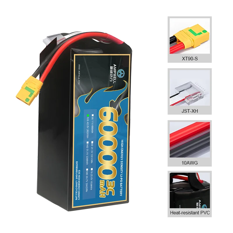 Solid-state battery drone 60000mah 75ah 90ah  EXE high density lipo battery semi solid state drone battery pack OEM factory