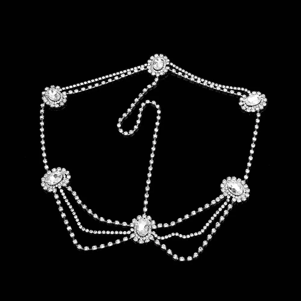Bridal Headband Rhinestone Wedding Hair Chain Headpiece Accessories for Women Boho Forehead Head Chain Jewelry