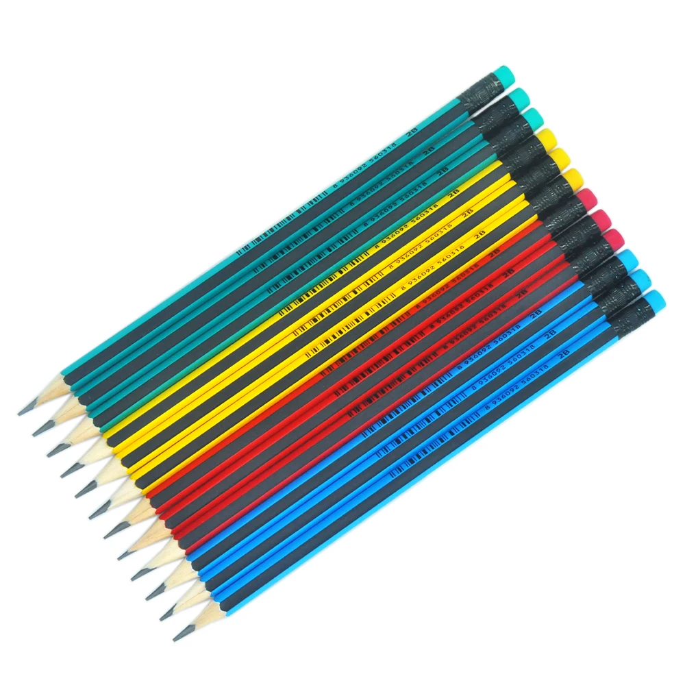 Good quality  small MOQ customize 2b pencil with eraser colorful  from stationery wholesale  factory